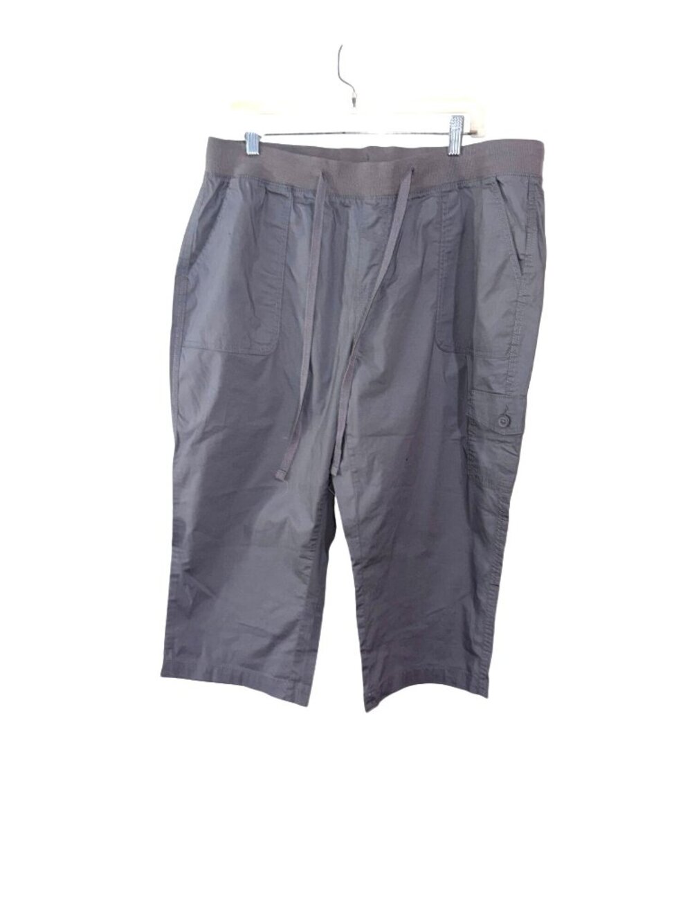 St. Johns Bay Womens Grey Crop Pants Elastic Waist Drawstring Cotton Blend